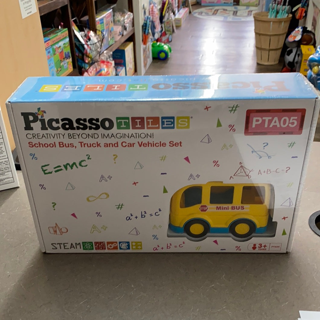 School bus, truck, and car vehicle set